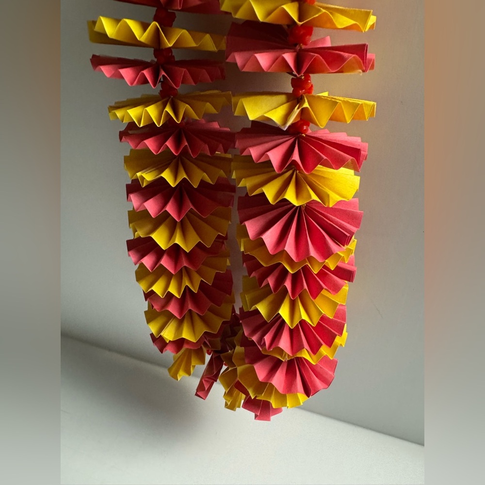 Handmade Deep Pink & Yellow Paper Lei